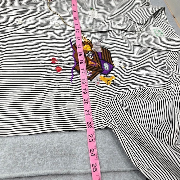 Vintage The Quacker Factory Top M White Striped Embroidered Button Up Noah's Arc - Picture 7 of 11